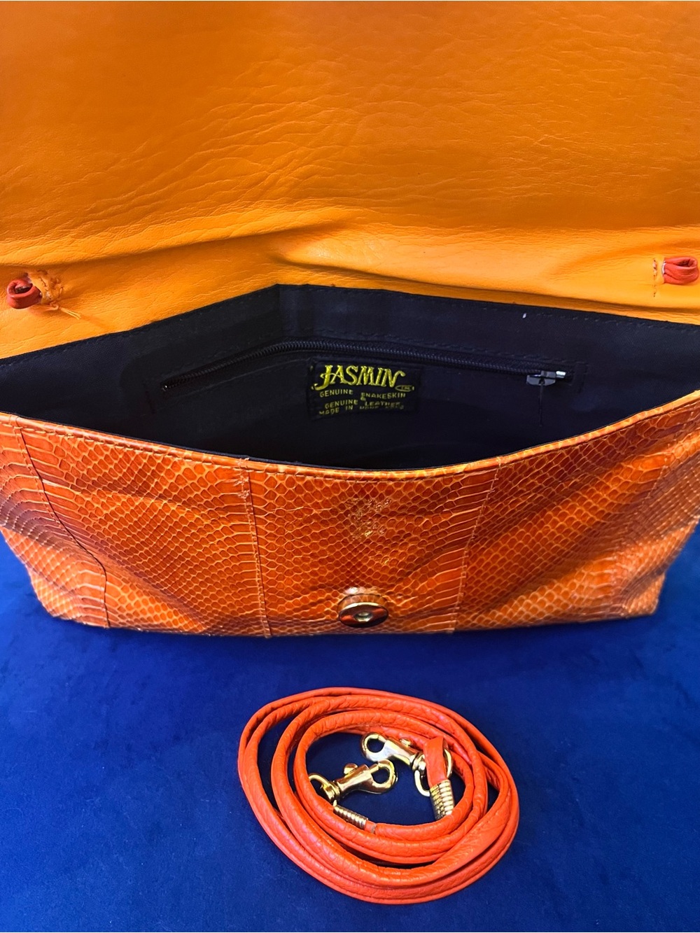 Vintage Genuine Snakeskin Bag - Bright Orange Exotic Leather Clutch - Y2K - Picture 12 of 13